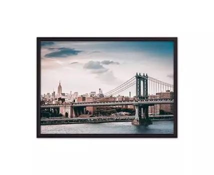 Постер в рамке Мост Манхэттена 40х60 см (Голубой, 60)