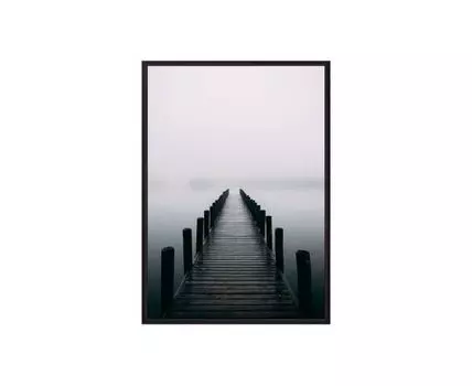 Постер в рамке Мостик в тумане 50х70 см (белый, серый, 70)