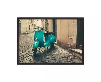 Постер в рамке Мотороллер Рим 40х60 см (голубой, бежевый, 60)