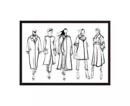Постер в рамке Набросок Показ мод 1 30х40 см (белый, черный, 40)