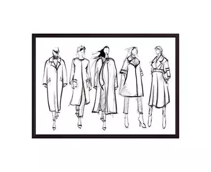 Постер в рамке Набросок Показ мод 1 40х60 см (белый, черный, 60)
