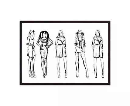 Постер в рамке Набросок Показ мод 3 50х70 см (белый, черный, 70)