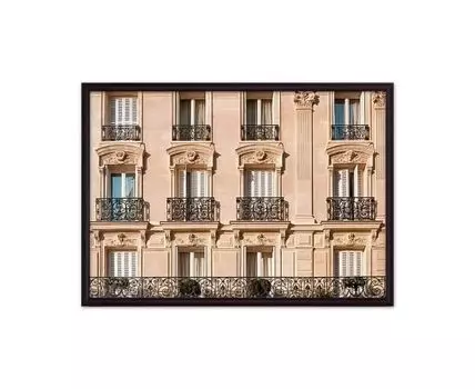 Постер в рамке Окна Парижа 21х30 см (Бежевый, 30)