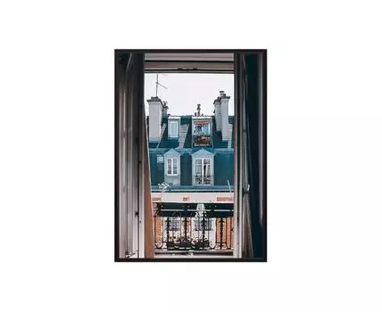 Постер в рамке Окно в Париж 50х70 см (голубой, красный, 70)
