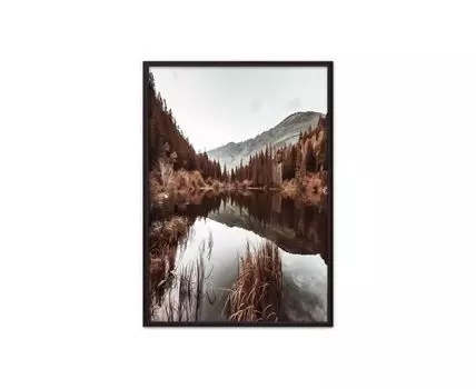 Постер в рамке Осень в горах 50х70 см (белый, коричневый, 70)