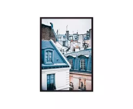 Постер в рамке Парижские крыши 50х70 см (белый, голубой, 70)