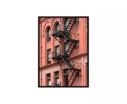 Постер в рамке Пожарная лестница 21х30 см (Красный, 30)