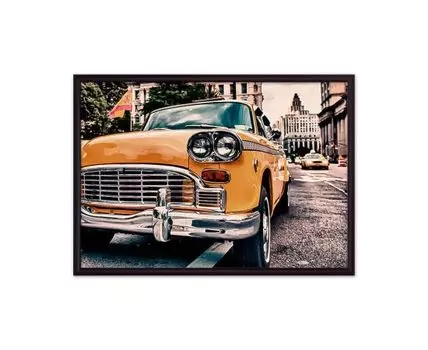 Постер в рамке Ретро такси Нью-Йорк 50х70 см (Бежевый, 70)