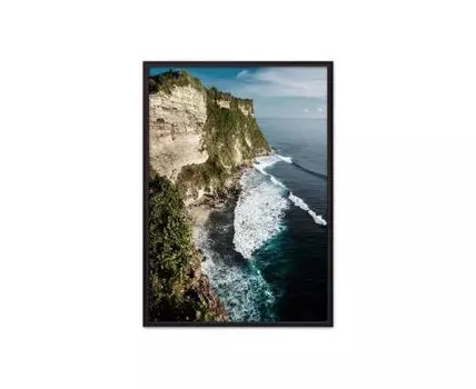 Постер в рамке Скалистый берег 21х30 см (голубой, бежевый, 30)