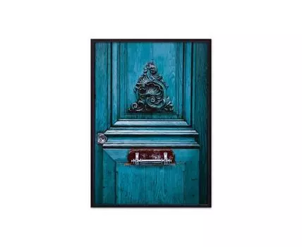 Постер в рамке Старинная дверь Париж 40х60 см (Голубой, 60)