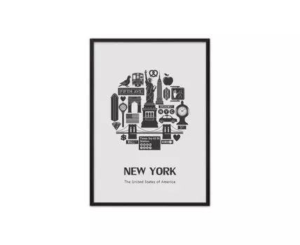 Постер в рамке Тур по Нью-Йорку 50х70 см (белый, черный, 70)