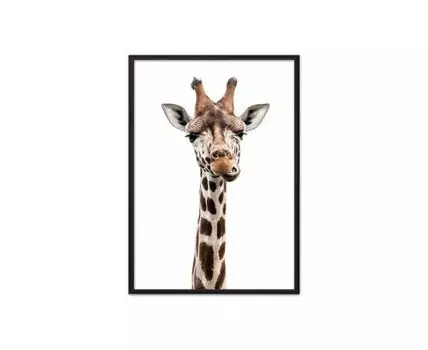 Постер в рамке Удивленный жираф 50х70 см (Бежевый, 70)