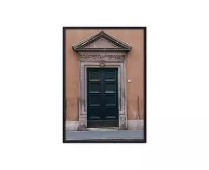 Постер в рамке Винтажная дверь 30х40 см (бежевый, зеленый, 40)