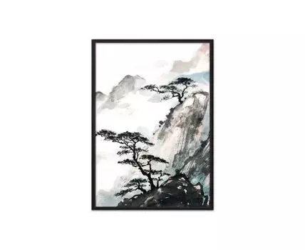 Постер в рамке Японская живопись 30х40 см (белый, серый, 40)