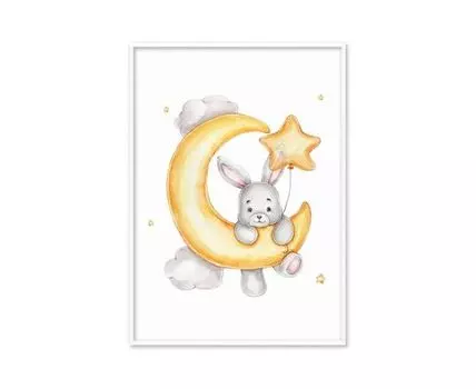 Постер в рамке Зайчик на Луне