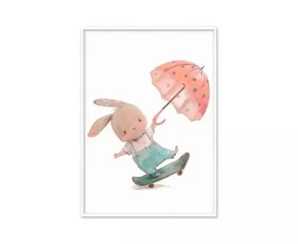 Постер в рамке Зайчик на скейте