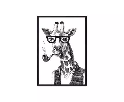 Постер в рамке Жираф Графика 50х70 см (белый, черный, 70)