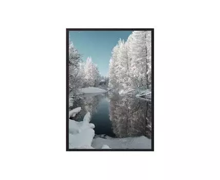 Постер в рамке Зимнее озеро 21х30 см (белый, серый, 30)