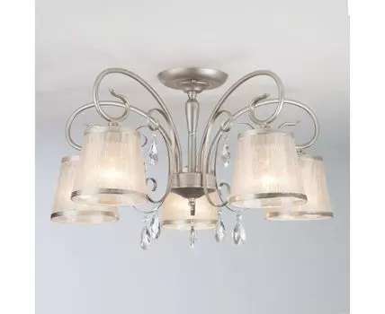 Потолочная люстра с тканевыми абажурами 60065/5 серебро