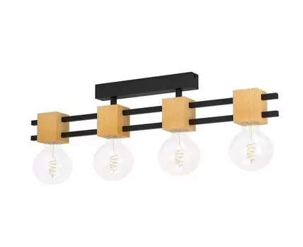 Потолочный светильник LEVANTARA, 4X40W (E27), сталь, дерево, черный, 390189