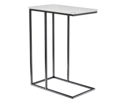 Придиванный столик Loft 50x30см, белый мрамор с черными ножками