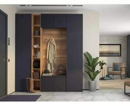 Прихожая Лаура со стеллажом (239, 41,7, Закрытые, Коричневое дерево, 205,6)