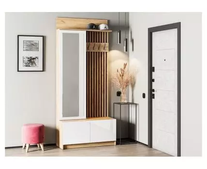 Прихожая Молд 1000 дуб крафт золотой / глянец белый