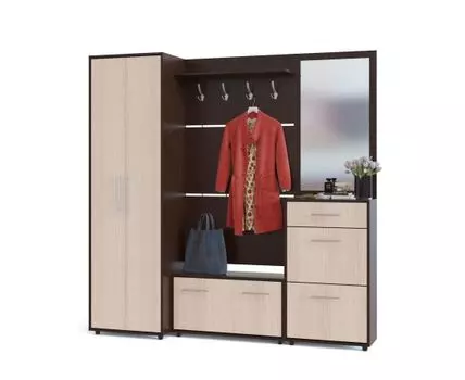 Прихожая Моренго 14 (208.7, 42.9, Закрытые, Темное-светлое дерево, 210)