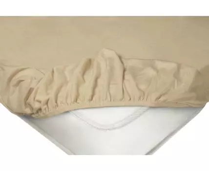 Простыня Бежевая трикотажная на резинке (На резинке, Бежевый)