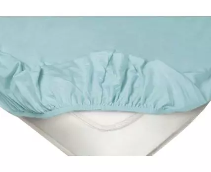 Простыня Голубая трикотажная на резинке (На резинке, Синий)