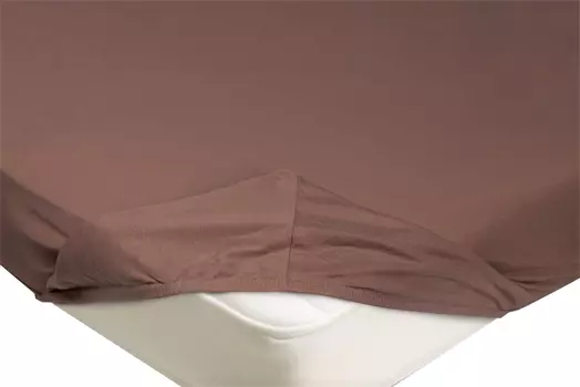 Простыня Светло-коричневая трикотажная на резинке