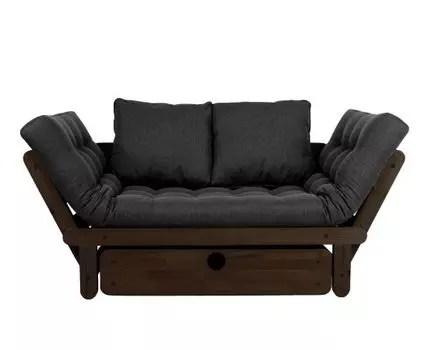 Прямой диван Сламбер (65, 70 см, С ящиком, Без пружин, Мягкие, Черный, 154, Малогабаритные)