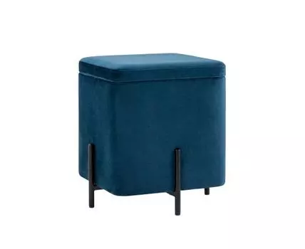 Пуф Грейс квадрат с ящиком велюр синий