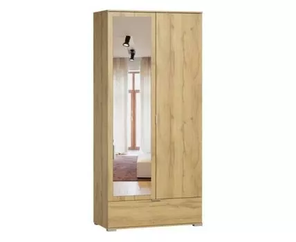 Распашной шкаф Стелла-2.1-100-240 Дуб Золотистый с зеркалом
