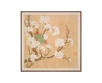 Репродукция картины на холсте Попугай в ветвях персикового дерева, литография 10 век (мультиколор, 105)