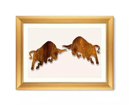 Репродукция картины в раме Бой парящих быков, 2016г. (золотистый, 80,5)