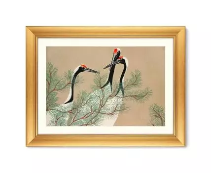 Репродукция картины в раме Cranes from Momoyogusa–Flowers, 1909г. (золотистый, 80,5)