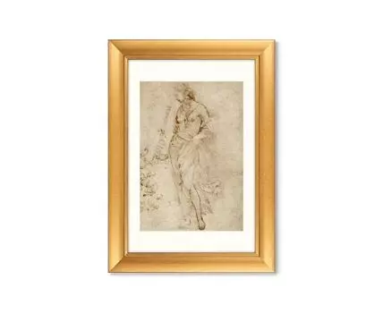 Репродукция картины в раме Female Figure with a Tibia, 1508г. (золотистый, 50,5)