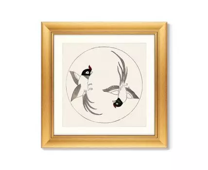 Репродукция картины в раме Japanese vintage woodblock print №41, 1864г. (золотистый, 60,5)