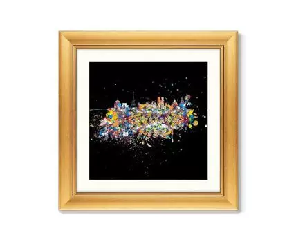 Репродукция картины в раме Париж, оптимистическая абстракция на черном фоне, 2016г. (золотистый, 60,5)