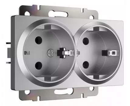 Розетка двойная с заземлением без рамки Werkel серебряный матовый W1172065