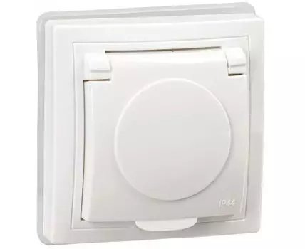 Розетка одноместная РСбш10-3-КБ-44 с заземляющим контактом с защитными шторками и крышкой 16А IP44 белый IEK