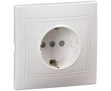 Розетка одноместная РСш10-3-КРБ с заземляющим контактом с защитными шторками 16А PC белый IEK