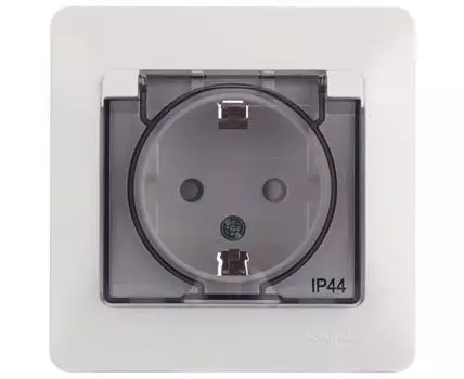 Розетка с рамкой Schneider Electric Glossa GSL000148 скрытая установка белая с заземлением IP44 со шторками с крышкой