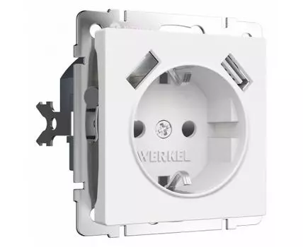 Розетка с заземлением, шторками и 2хUSB, без рамки Werkel белый матовый W1171561