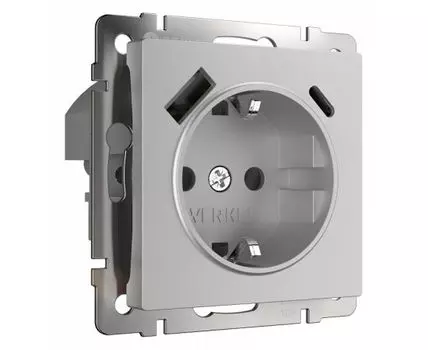 Розетка с заземлением, шторками и 2хUSB, без рамки Werkel серебряный W1171706