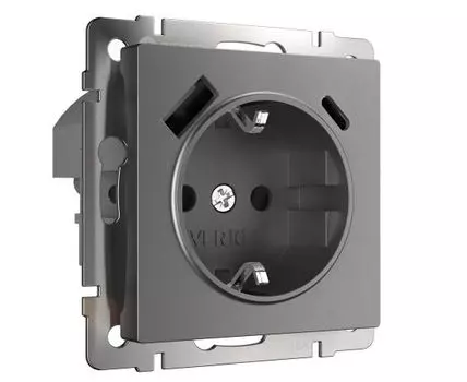 Розетка с заземлением, шторками и USB тип A+C Werkel