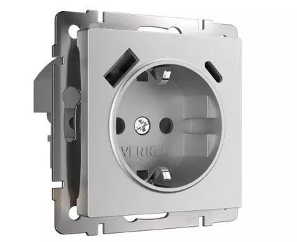 Розетка с заземлением, шторками и USB тип A+C Werkel