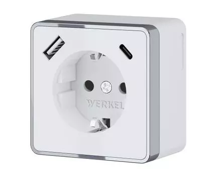 Розетка с заземлением, шторками и USB Werkel