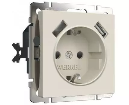 Розетка с заземлением, шторками и USB Werkel